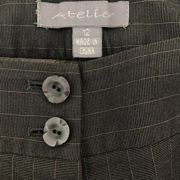 ATELIER Sz 12 Business Career Pinstripe Pantsuit Polka Dot Contrast Lining Suit - Picture 10 of 10